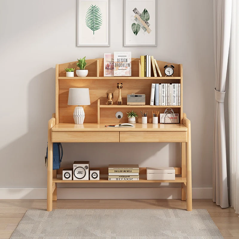 Modern Minimalist Wood Veneer Plywood Rounded Trapezoid Rectangular Kids Study Desk With 2 Drawers For Living Room