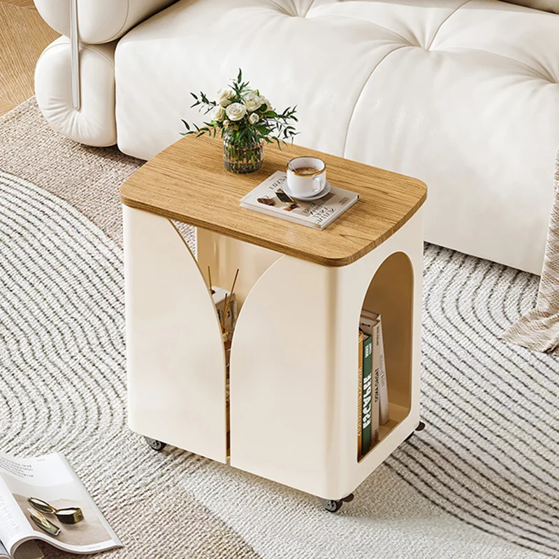 Modern Minimalist Hollowed-Out Rectangular Iron Plywood Narrow End Table 2-Tier For Living Room