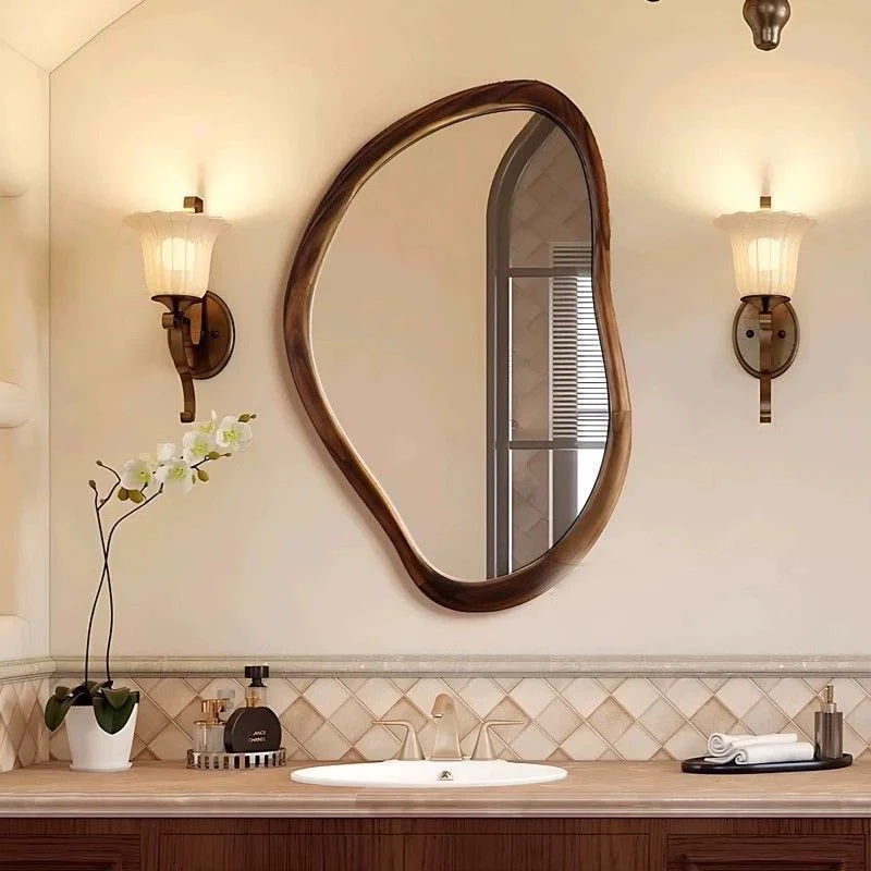 Traditional Vintage Irregular Plywood Glass Wall Mirror For Bathroom