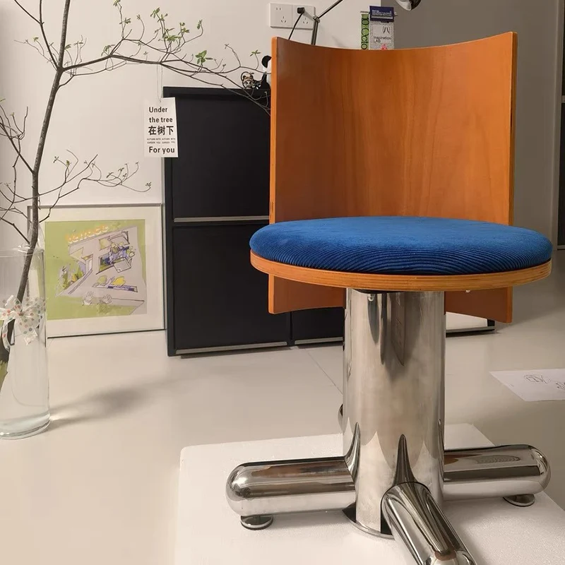 Contemporary Retro Velvet Plywood Stainless Steel Swivel Dining Chair Backrest For Dining Room & Kitchen