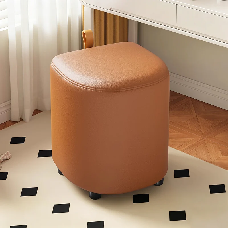 Modern Minimalist D Shape Faux Leather MDF Storage Stool Movable For Living Room