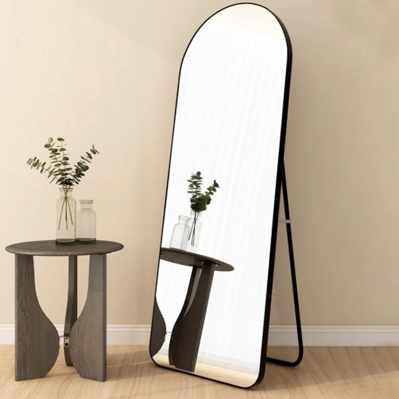 Modern Minimalist Arched Aluminum Alloy Glass Stainless Steel Full-Length Mirror Floor Stand For Living Room