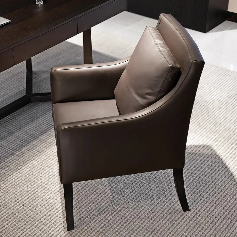 Modern Luxury Microfiber Leather Oak Wood Plywood Curved Square Desk Chair With Backrest Armrest For Home Office