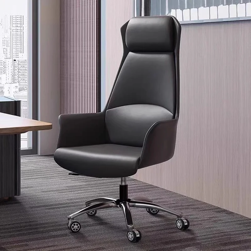 Contemporary Scandinavian Faux Leather Chrome Steel Curved Square Five-Star Desk Chair With Backrest Armrest For Home Office