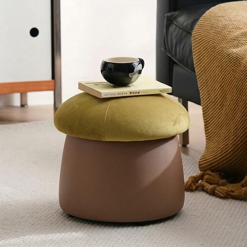 Contemporary Nordic Cartoon Mushroom Velvet Plywood Sponge Lightweight Portable Low Stool Backless Armless For Living Room