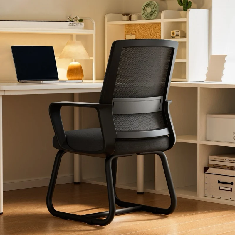 Modern Minimalist Mesh Metal Cantilever Square Desk Chair With Backrest Armrest For Home Office