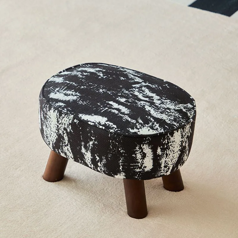 Traditional Chinese Fabric Pine Wood Round Cylindrical Low Stool For Living Room