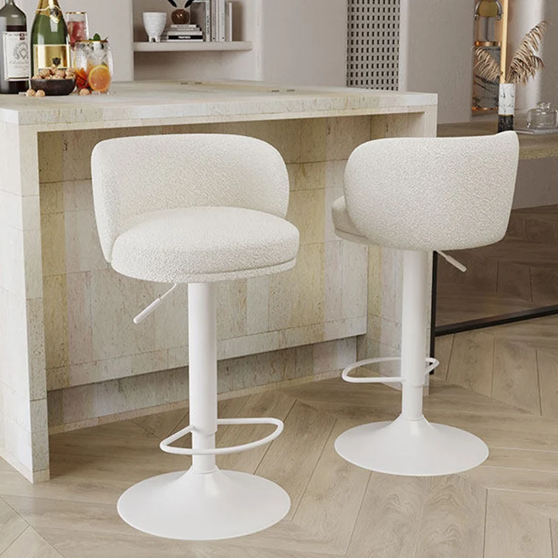 Contemporary Scandinavian PU Leather Sherpa Fabric Curved Adjustable Bar Stool Backrest For Dining Room