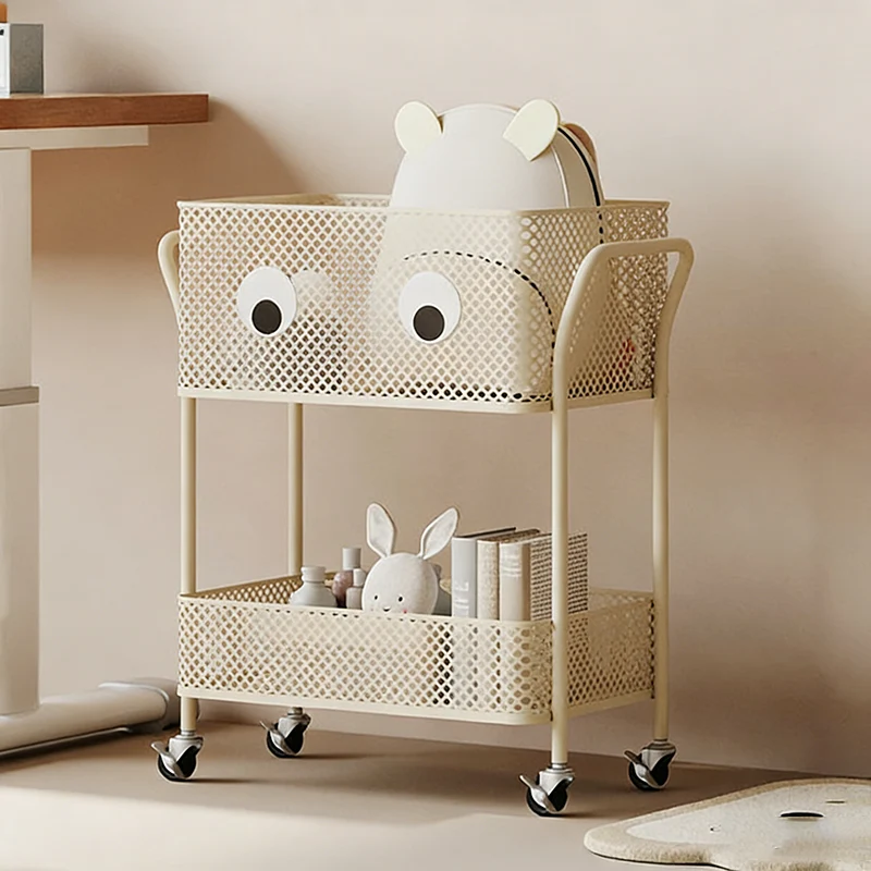 Modern Minimalist Iron Rectangular Movable Kids Storage Shelf 2-Tier For Living Room