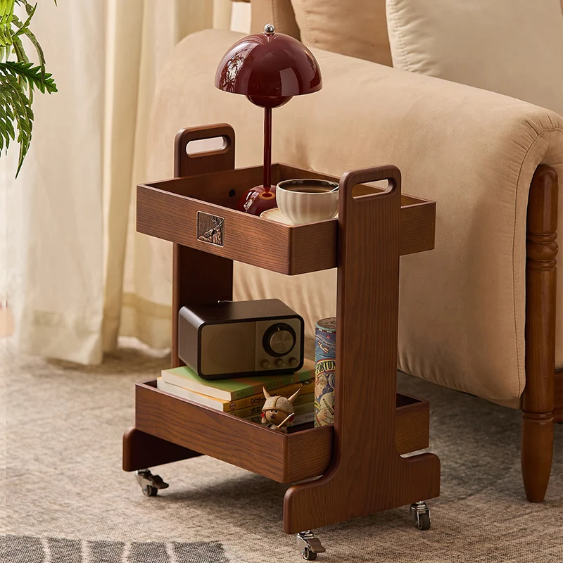 Traditional Chinese Rubberwood MDF Rectangular Movable Space-Saving Storage Shelf 2-Layer For Living Room