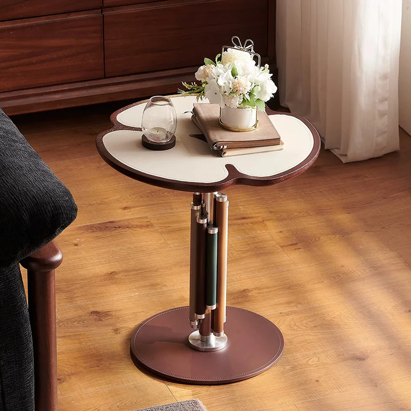 Traditional French Saddle-Style Faux Leather Stainless Steel Panel Petal Arched End Table 1-Tier For Living Room