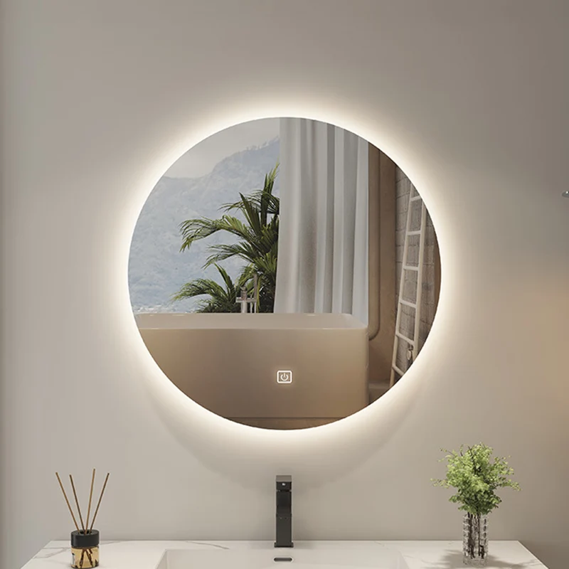Modern Minimalist Round Glass LED Smart Wall Mirror Touch Sensor For Bathroom