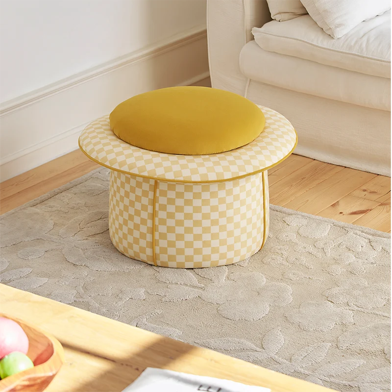 Contemporary Creative Plywood Velvet Sponge Magic Hat Shaped Hidden Storage Low Stool Backless Armless For Living Room