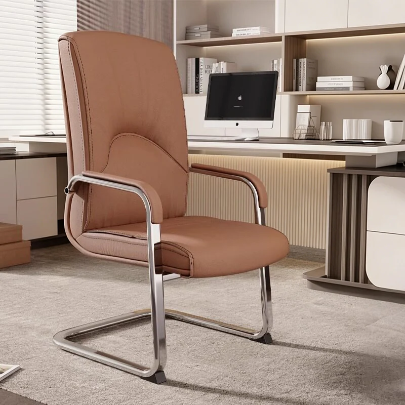 Modern Minimalist Rectangular Microfiber Leather Steel Desk Chair Backrest Armrest For Home Office