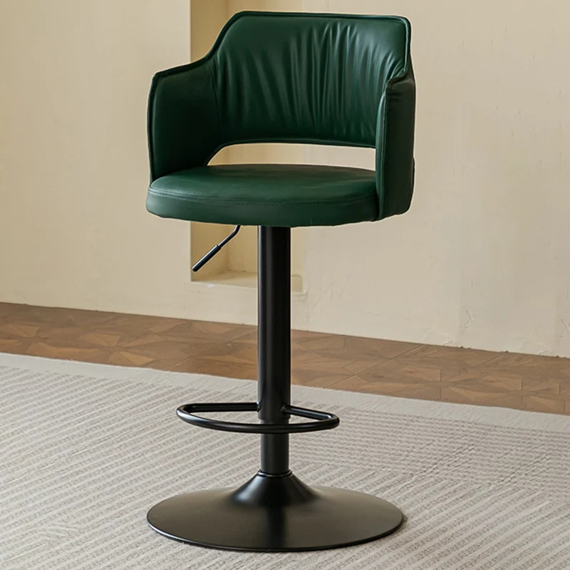 Contemporary Scandinavian Curved Silicone Leather Plywood Steel Adjustable Bar Stool Backrest Armrest For Dining Room