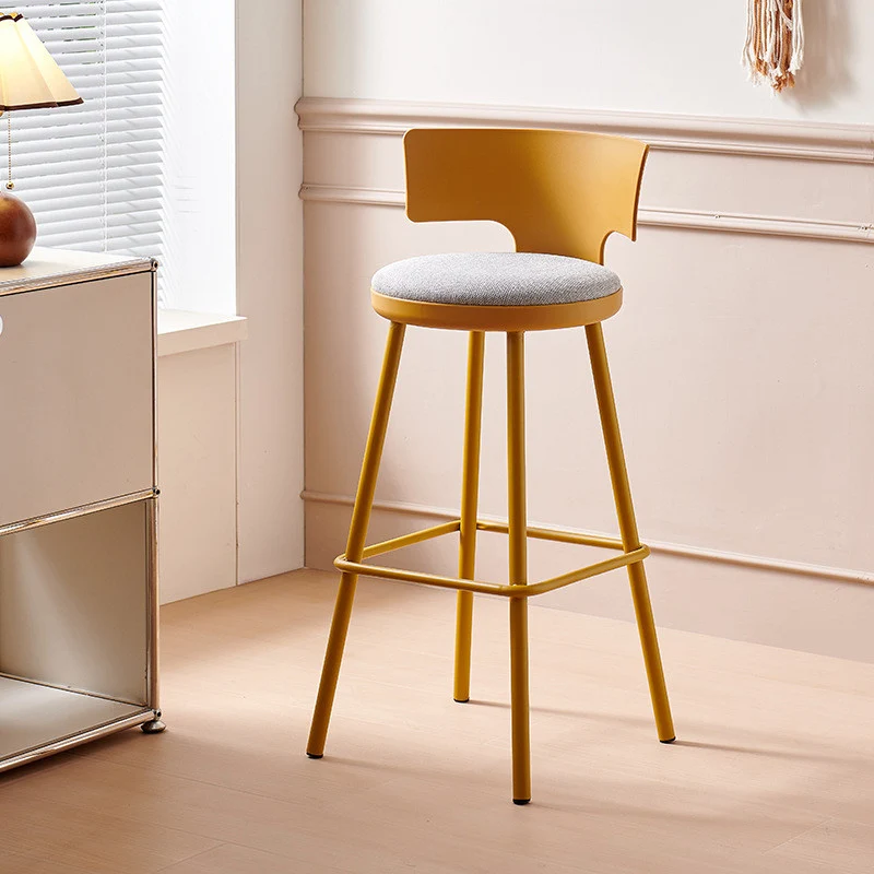 Contemporary Scandinavian PP Plastic Iron Linen Sponge Arc Lightweight Bar Stool Backrest Footrest For Dining Room