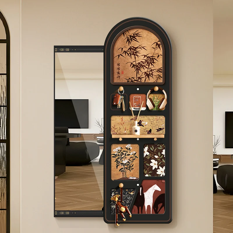 Contemporary Retro MDF Glass Oval Sliding Wall Mirror For Living Room & Bedroom