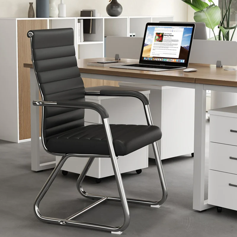 Modern Minimalist Square PU Leather Mesh Steel Ergonomic Desk Chair Backrest Armrests For Home Office