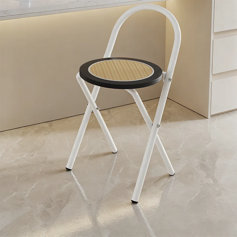 Contemporary Scandinavian PE Rattan Particleboard Steel Round Folding Bar Stool Stackable For Living Room