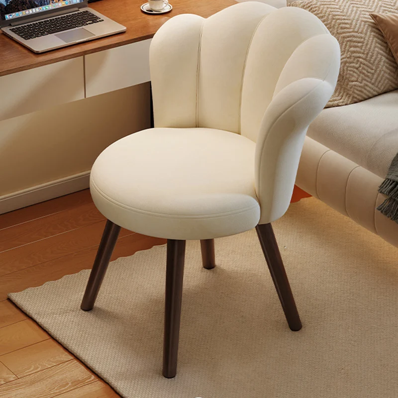 Contemporary Creative Solid Wood & Plywood Carbon Steel Velvet Oil-waxed Leather Shell-Shaped Backrest Swivel Vanity Stool For Bedroom