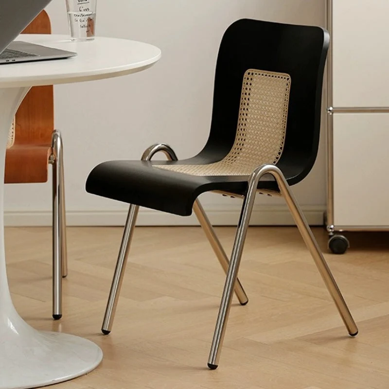 Traditional Japanese Rectangular Plywood Faux Rattan Electroplated Carbon Steel Dining Chair Backrest For Dining Room