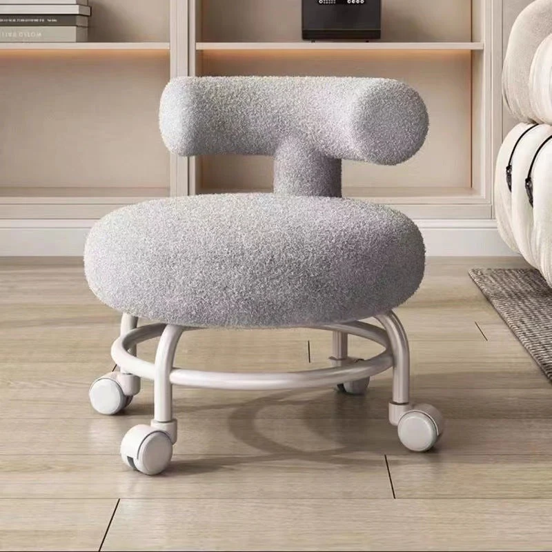 Modern Minimalist Round Upholstered Sherpa Fabric Steel Frame Low Stool Curved Backrest For Living Room