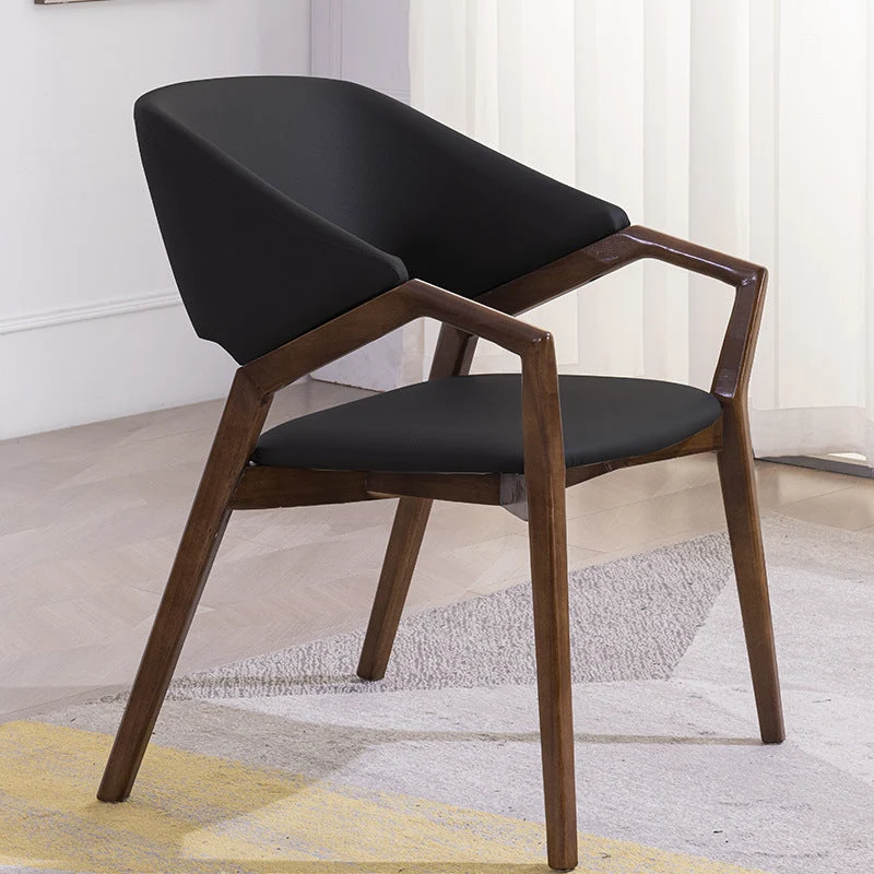 Modern Minimalist Square Faux Leather Ash Wood Dining Chair Curved Backrest For Dining Room
