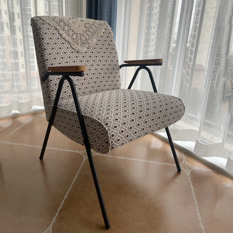 Traditional French Square Fabric Upholstered Iron V-Shaped Legs Accent Chair Backrest Armrest For Living Room