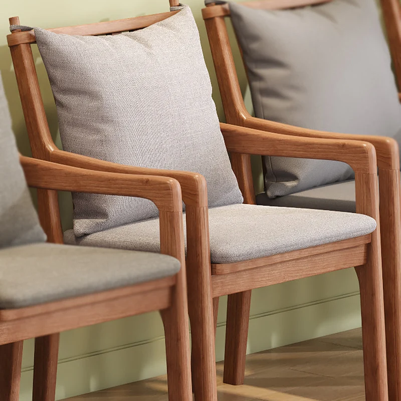Contemporary Scandinavian Square Oak Wood Cotton Linen Dining Chair Backrest Armrest For Dining Room
