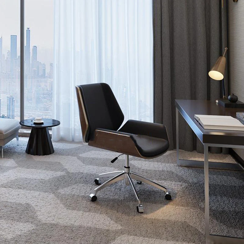 Contemporary Nordic Square Faux Leather Plywood Steel Desk Chair Backrest Swivel For Home Office