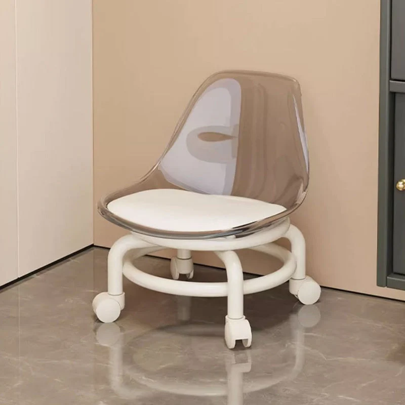Contemporary Scandinavian Kids Acrylic Faux Leather Sponge Plastic Acrylic Round Low Stool Backrest Movable For Living Room