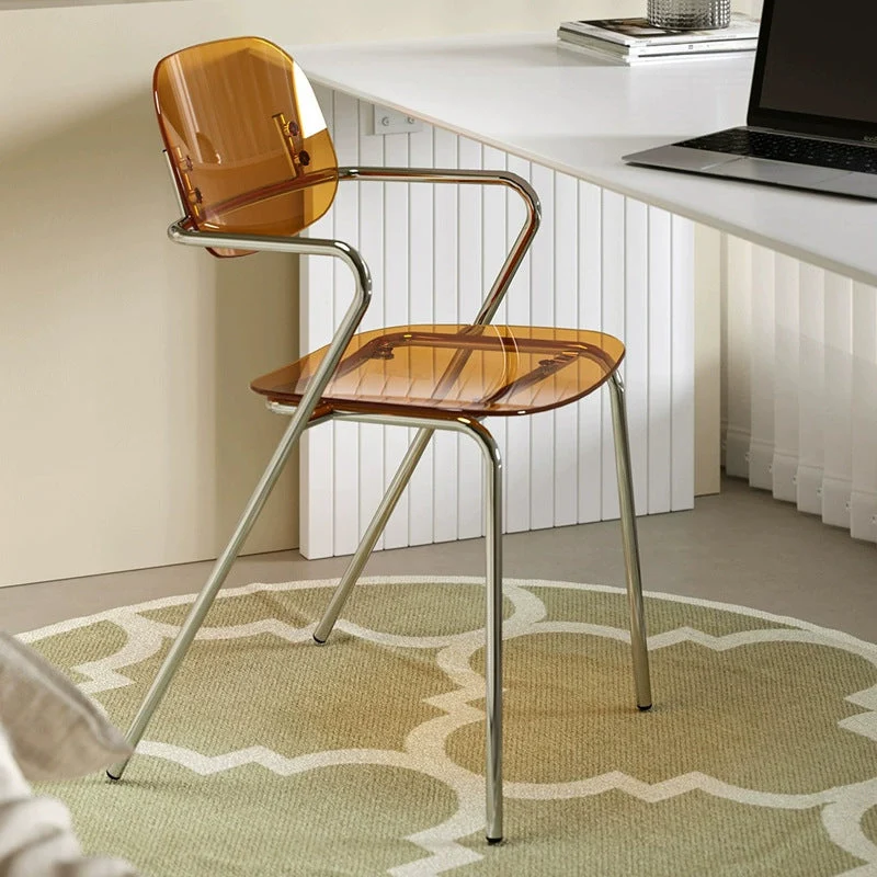 Modern Minimalist Rectangular PC Iron Chair Backrest Armrest For Living Room