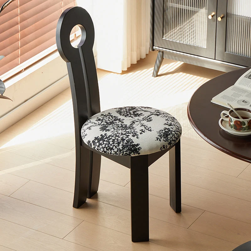 Traditional Retro Round Rubberwood Velvet Fabric High Density Resilience Foam Dining Chair Backrest For Dining Room