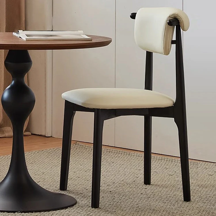 Contemporary Scandinavian Square Rubberwood Microfiber Leather Upholstered Dining Chair Backrest For Dining Room