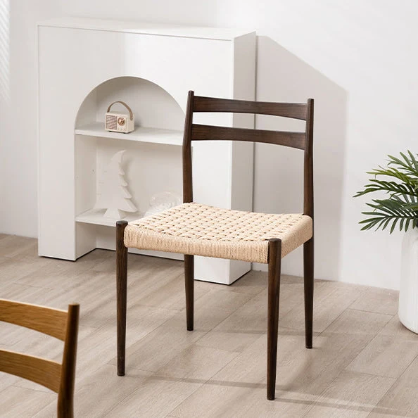 Traditional Vintage Square Rubberwood Kraft Paper Rope Dining Chair Backrest For Dining Room