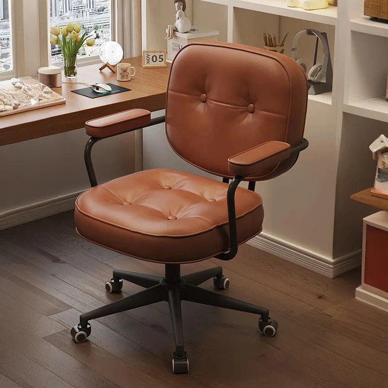 Modern Minimalist Faux Nappa Leather Nylon Rectangular Desk Chair Backrest Armrest For Home Office