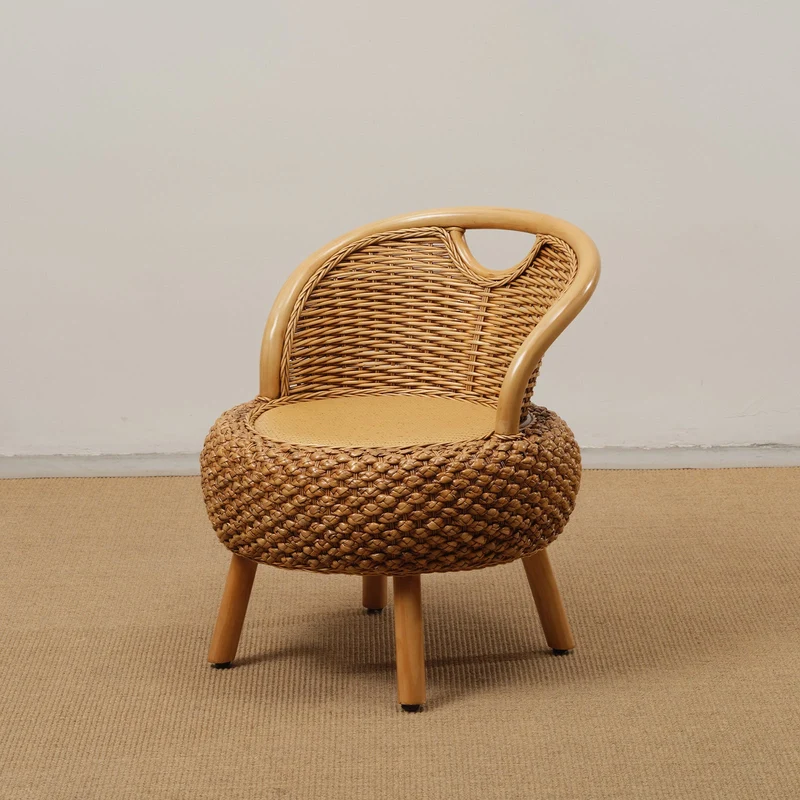 Modern Minimalist Rattan Oak Wood Round Chair Backrest Armless For Living Room