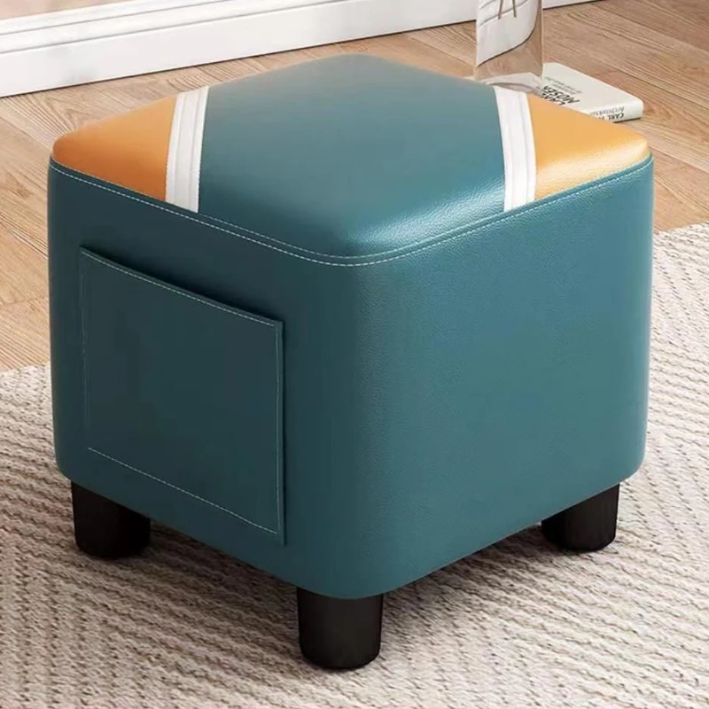 Contemporary Scandinavian Square Synthetic Fabric Wood Low Stool Backless Armless For Living Room