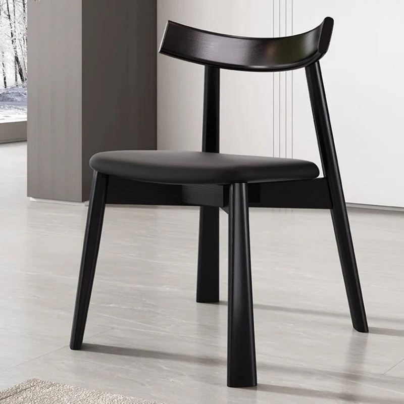 Contemporary Nordic Square Upholstered Curved Microfiber Leather Rubberwood Dining Chair Backrest For Dining Room