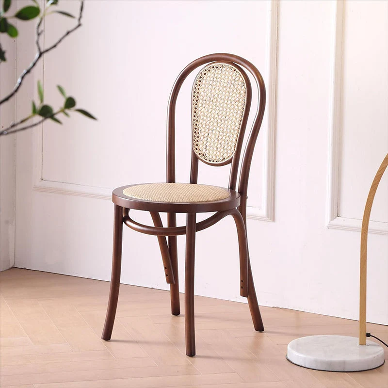 Traditional Vintage Round Faux Rattan Beech Wood Weaving Dining Chair Backrest For Dining Room