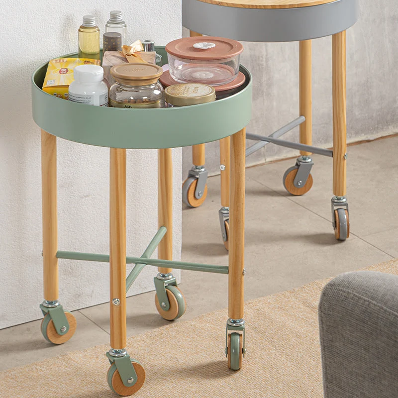 Modern Minimalist Removable Round Pine Wood Steel End Table 1-Storage For Living Room