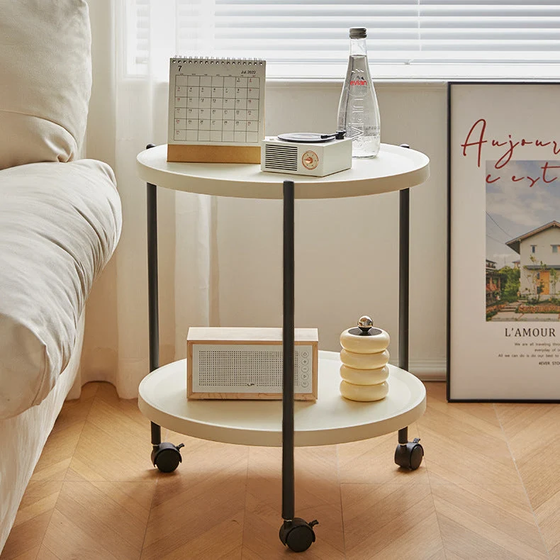 Modern Minimalist Removable Round PP Iron End Table 2-Tier For Living Room