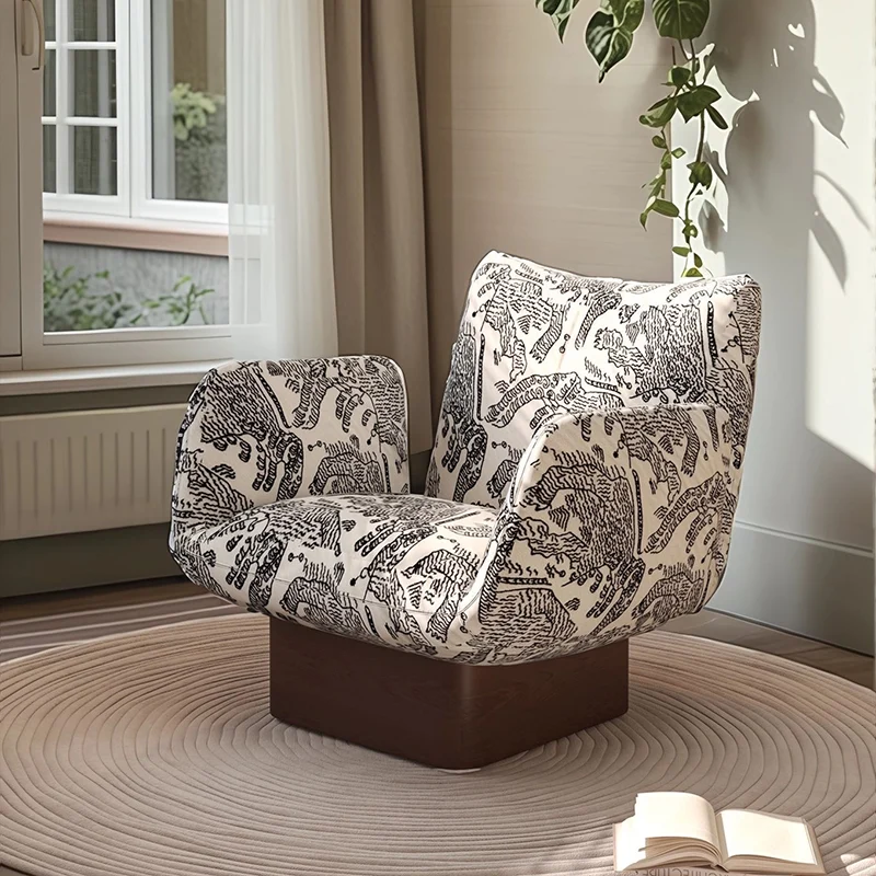 Traditional Vintage Curved Faux Leather Solid Wood Velvet Sponge Accent Chair Backrest Armrest For Living Room