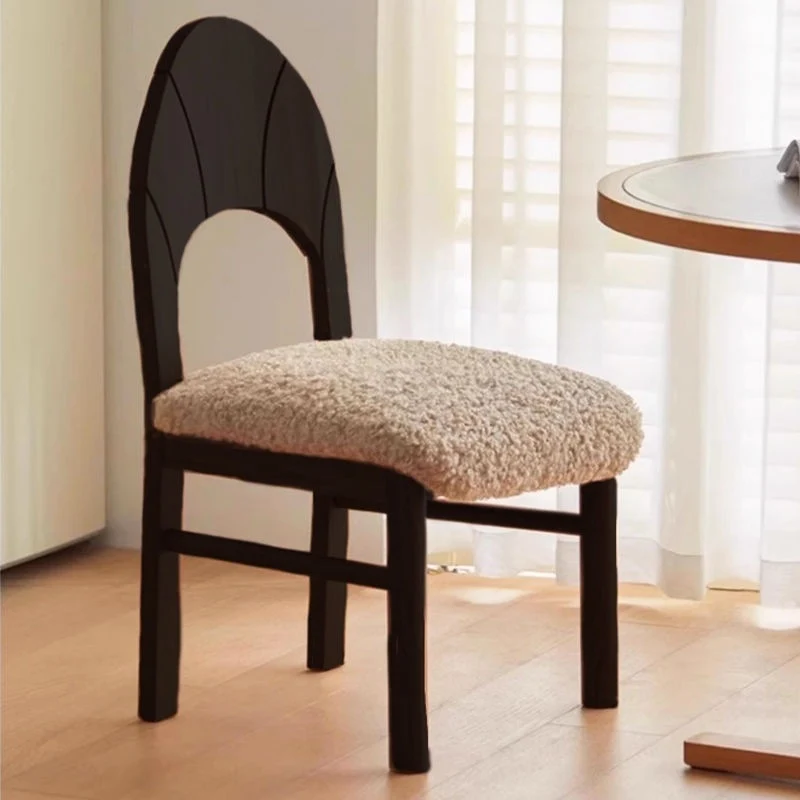 Traditional French Curved Solid Wood Sherpa Fabric Velvet Dining Chair Backrest Armless For Dining Room & Kitchen