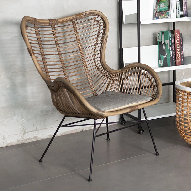 Contemporary Boho Accent Chair - Premium Indonesian Rattan: Natural Weave, Eco-Friendly Comfort & Sturdy Iron Leg Support For Living Room