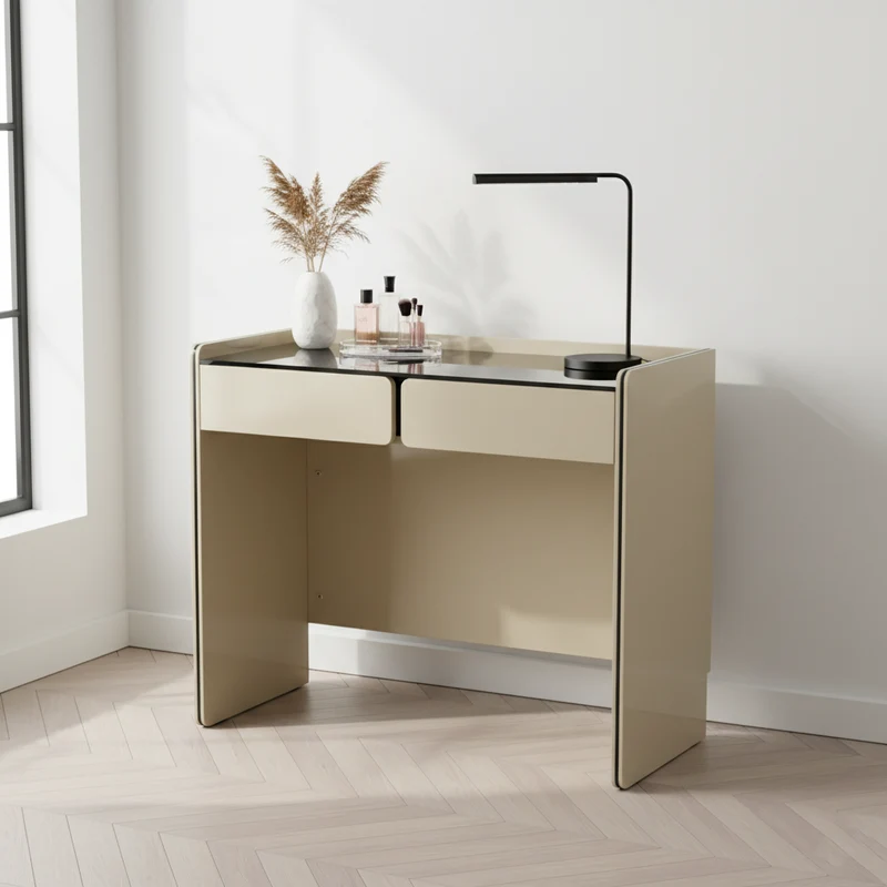 Modern Minimalist E1 MDF Rectangular Makeup Vanity With 2 Drawers & Raised Edge - Bedroom Storage Desk