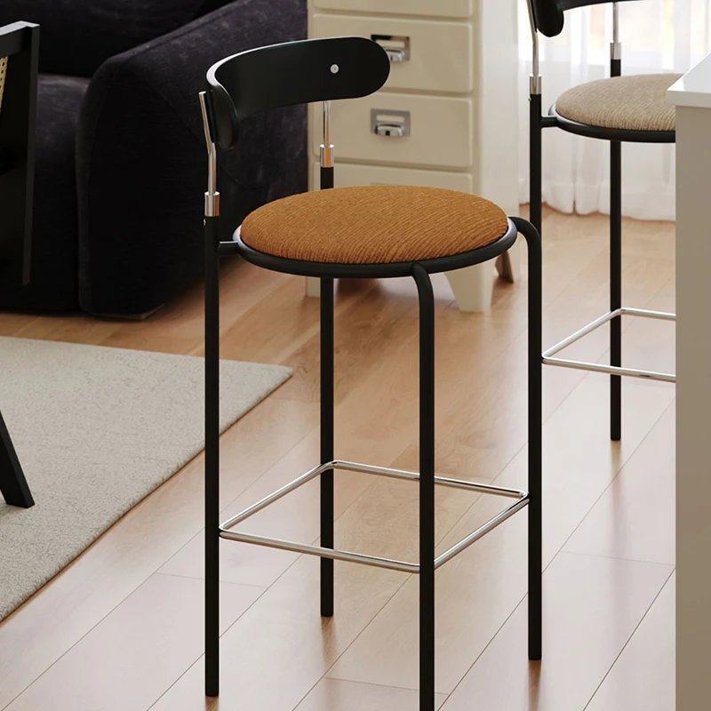 Modern Minimalist Bar Stool With Backrest Footrest - Wrought Iron Frame, Solid Wood Plywood Seat For Dining Room