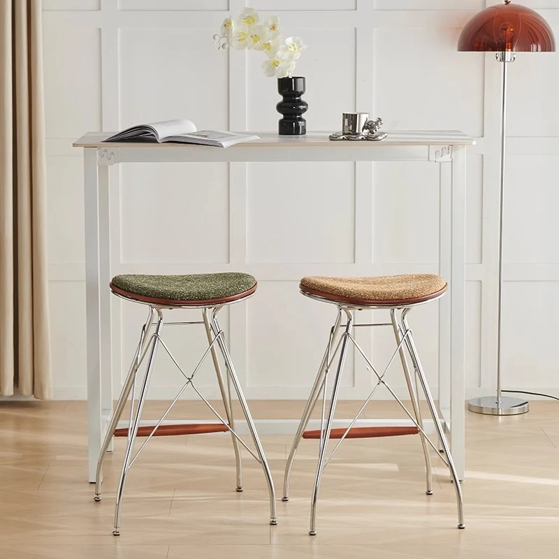 Modern Minimalist Bar Stool - Iron Plated Frame, Multi-Layer Solid Wood Seat With Fabric Upholstery & Beechwood Footrest For Dining Room & Kitchen