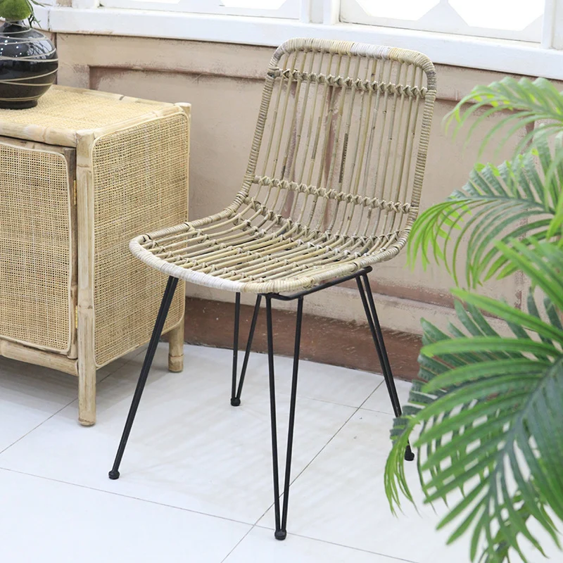 Contemporary Boho Rectangular Dining Chair - Premium Indonesian Rattan: Handwoven Natural Weave, Eco-Friendly Comfort & Sturdy Iron Legs For Dining Room