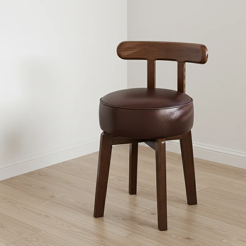 Traditional Vintage Faux Leather Rectangular Swivel Desk Chair With Contoured Backrest, Armless Design For Living Room & Bedroom